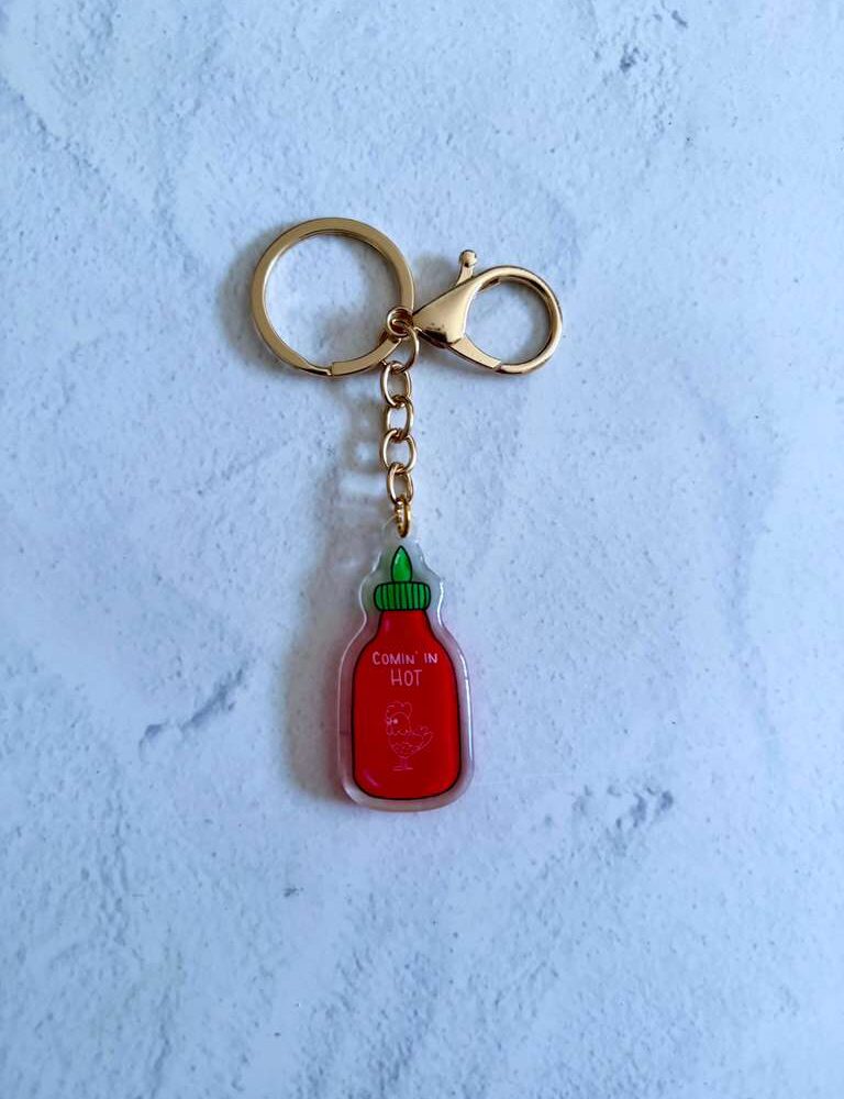 Sriracha Bottle Epoxy Keychain