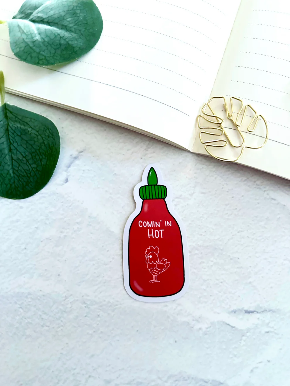 Comin’ in Hot Sriracha Hot Sauce Bottle Die Cut Sticker