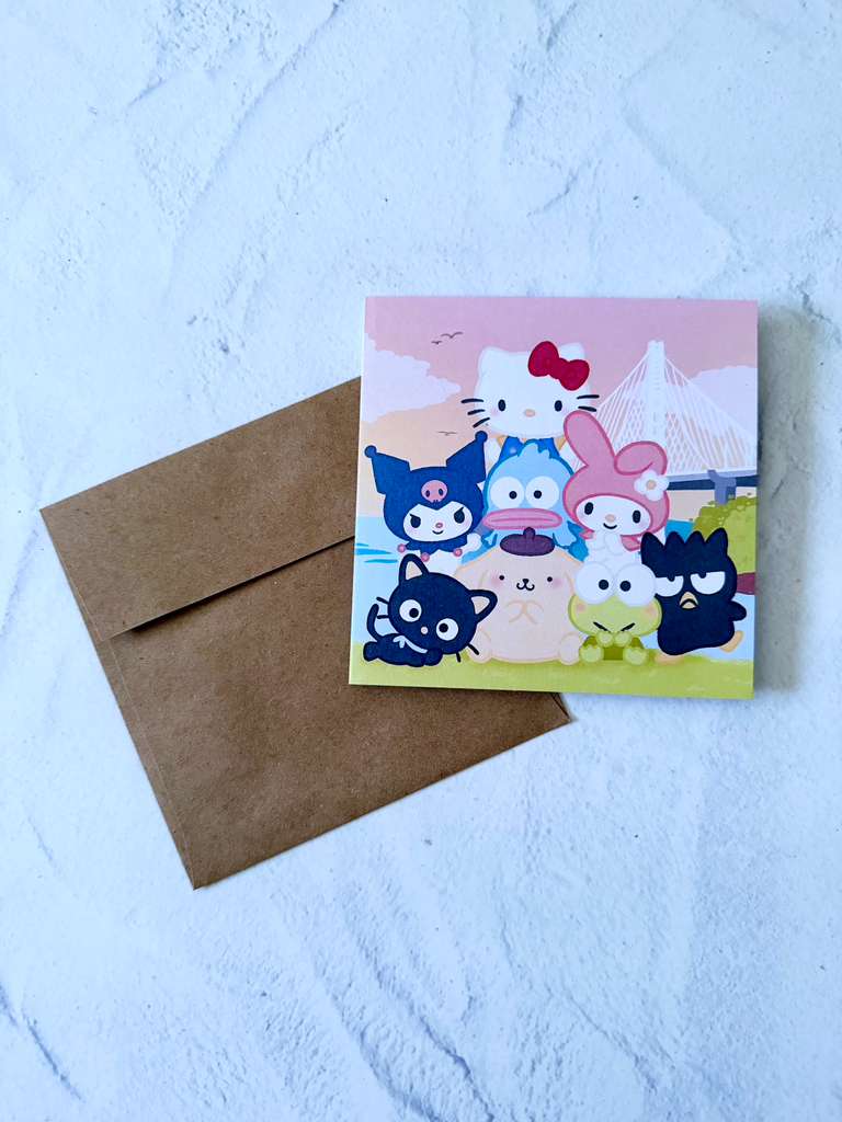 Kawaii Friends Bay Bridge Blank Greeting Card