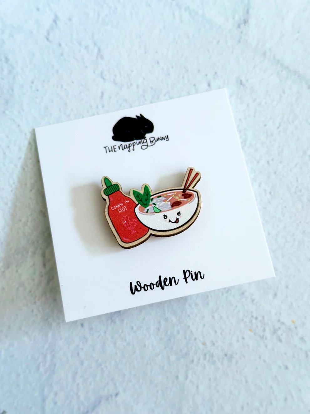 Pho and Sriracha Wooden Pin